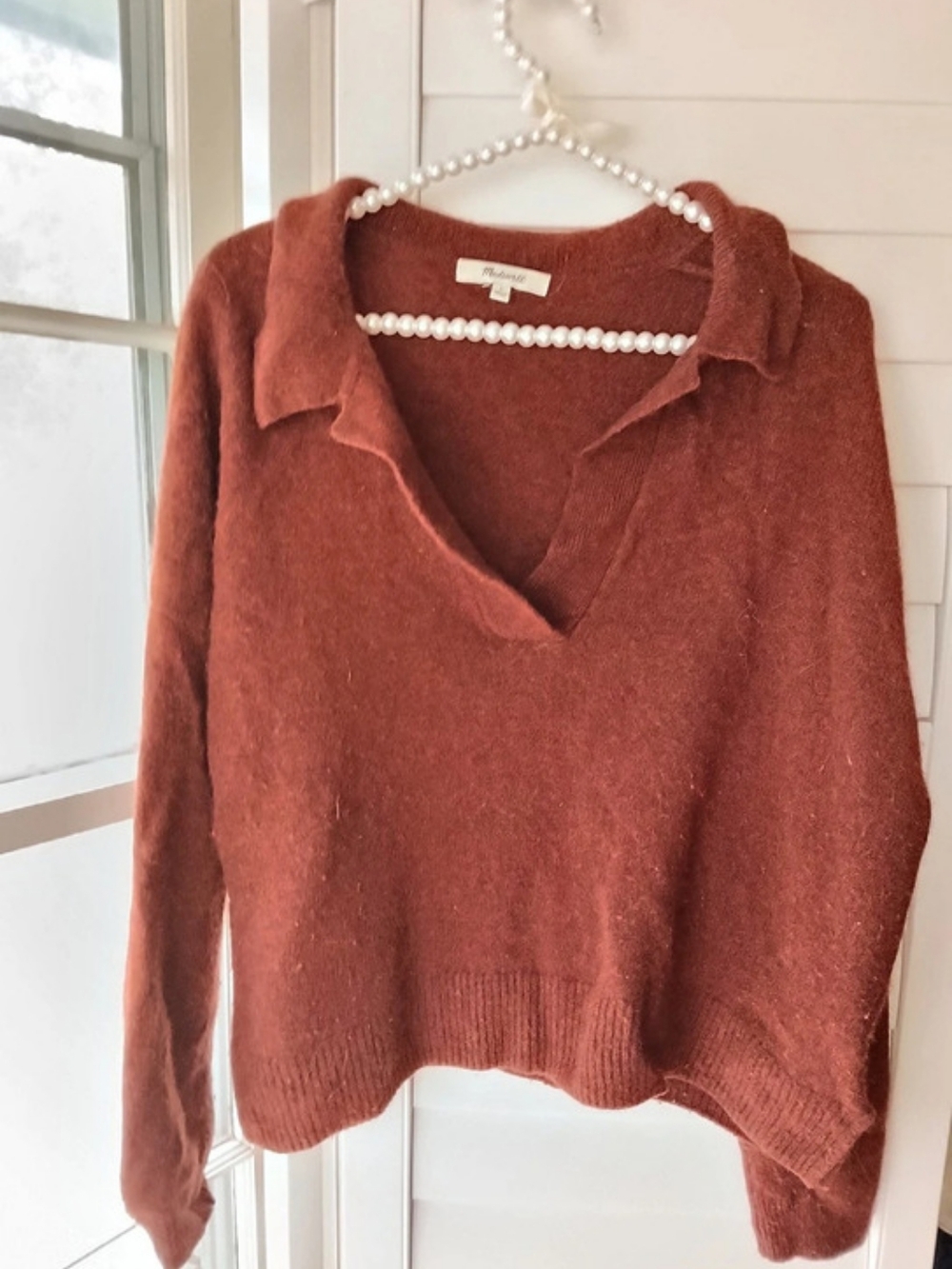 Madewell Rust Brown Collared V-Neck Sweater – Size L